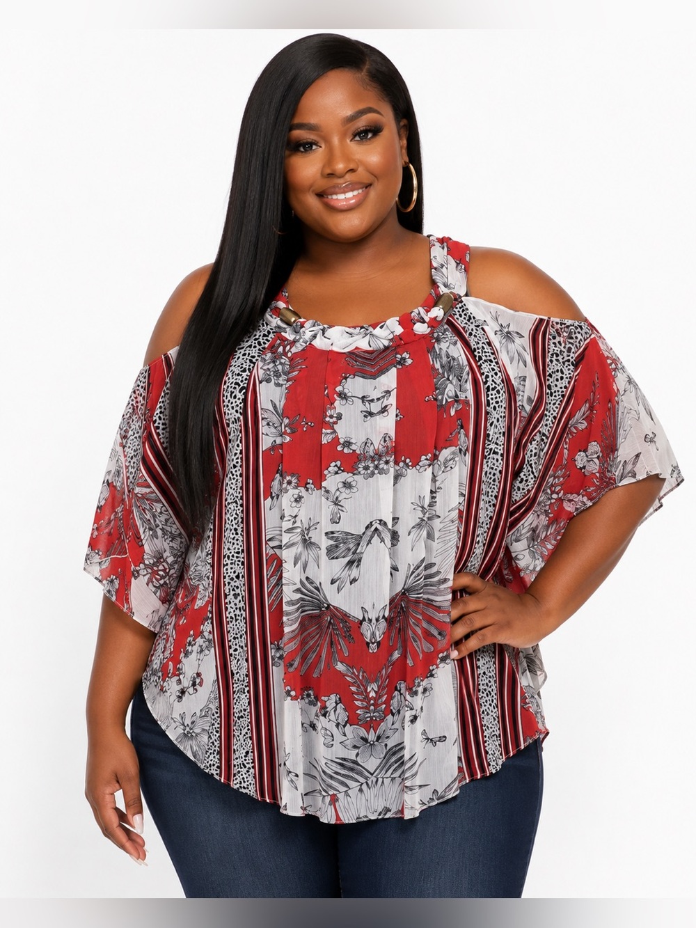 Madison Paige Women Gray 3/4 Sleeve Boho Blouse L